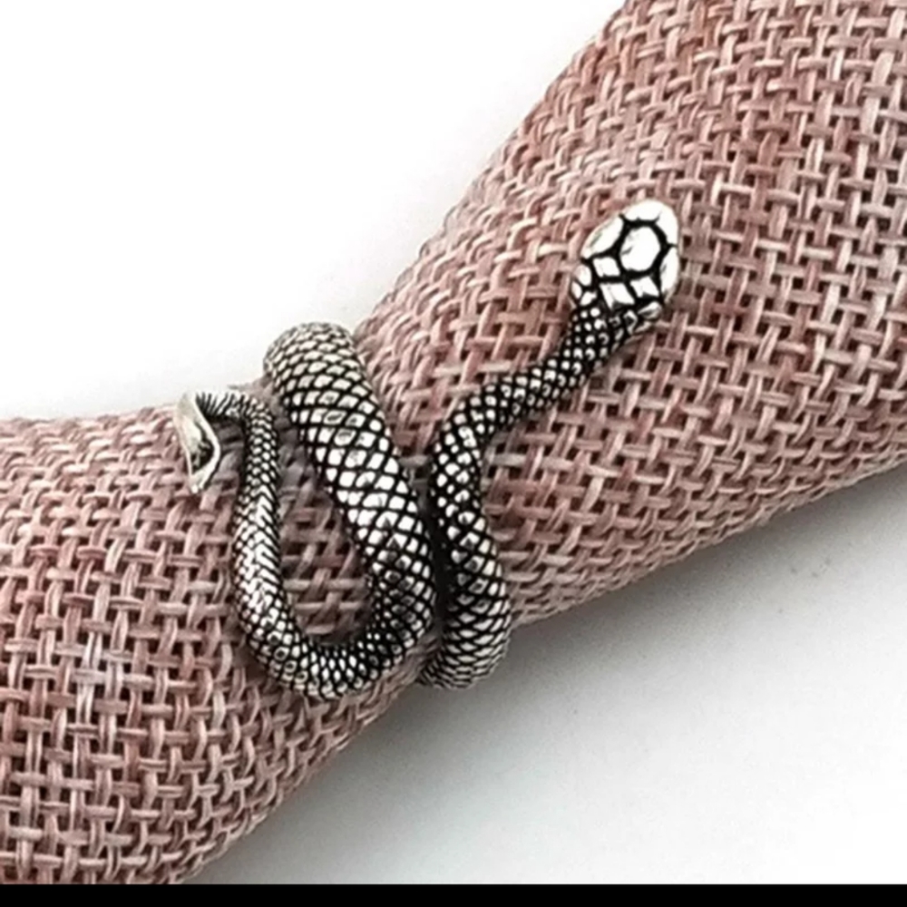 Unique Silver & Black Snake Punk Adjustable Ring - Picture 4 of 4